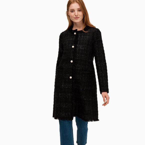 KATE SPADE Sparkle Tweed Black Coat NEW
